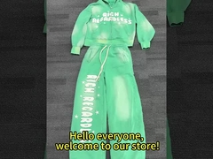 Zip Up Acid Wash Tracksuit Jogging 2 Piece Set Puff Print Blank Flared Sweatpants And Hoodie Set