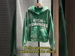 Customizado 400/500 gsm pesado algodão fechadura Vintage Patch bordado Acid Wash Hoodie