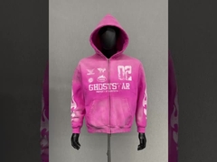 Impressão customizada de lã de peso pesado vintage lavagem ácida desbotada zip up hoodie