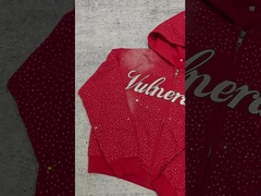 2025 New Custom Luxury Rhinestone Oversized Baggy Boxy Zip Up Hoodies Vintage Lavado ao Sol Desbotado Stree