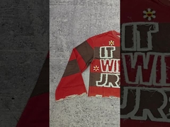 Logotipo personalizado 280-300 Gsm de algodão bordado em situação de crise ácido lavado crudo hem cortado listrado manga longa