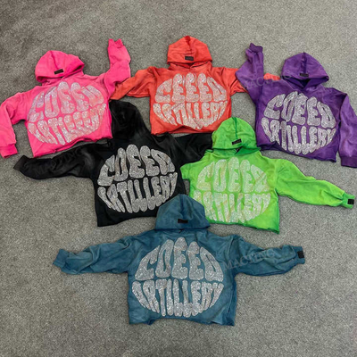 comprar Roupas de rua personalizadas Pesos pesados Francês Terry Algodão Acid Wash Pullover Strass Cortado Hoodie Homens online manufacture