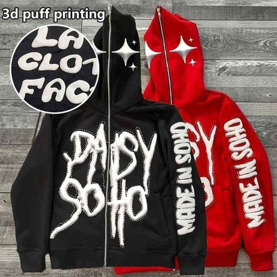 comprar Roupas de rua personalizadas 100% algodão peso pesado rosto completo fechado Rhinestone 3D puff Hoodies de impressão online manufacture