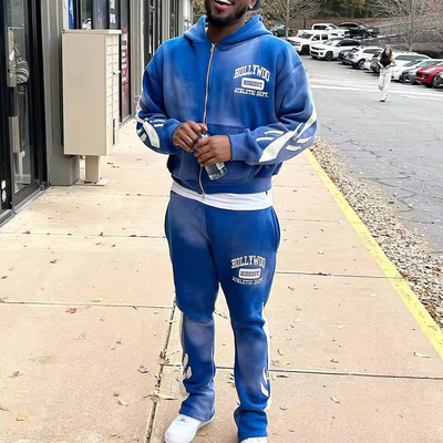 comprar Roupas de rua personalizadas Vintage Cortado Zip Hoodie e Sweatpants Conjunto com bordados de toalha online manufacture