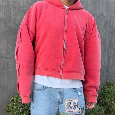 comprar Outono Custom 400 gsm Homens com capuz de grande porte em rosa Vermelho Sol desbotado Lavagem de pedra com detecção de agulha online manufacture
