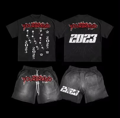 comprar Camiseta e calções de sucesso de moda masculina de época lavada com impressão digital online manufacture