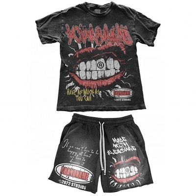 comprar Tipo de carta padrão logotipo impresso sob medida sol desbotado T-shirts e calções conjunto para homens online manufacture