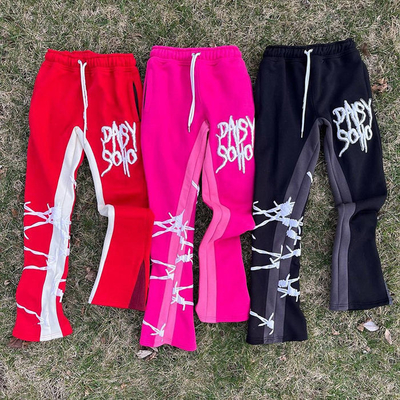 comprar Calças de treino negras e alargadas para homens 3D em branco Impressão Puff Casual Vida Diária Acid Wash Terry Francês online manufacture