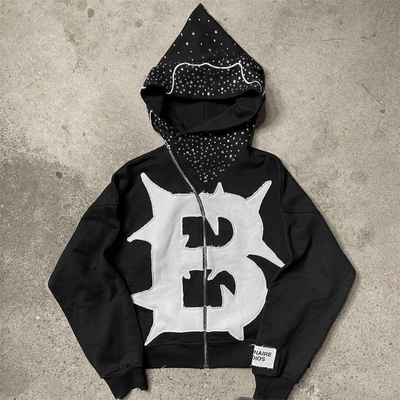 comprar Custom Y2k Francês Terry Patch Work Cut Off Cortado Hoodie em estilo distressed lavado online manufacture