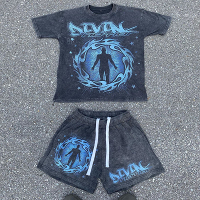 comprar Roupas de rua personalizadas Vintage Jogadores de duas peças Camisa de Stone Acid Wash Set para homens online manufacture