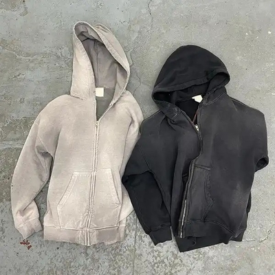 comprar Limpeza de Ácido Vintage do Homem Sol Desbotado Angustiado Full Zip Up Hoodie Pesado Terry Francês online manufacture