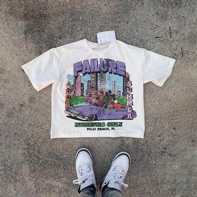 comprar Boxy Graphic 300 gsm Camisa 100% de algodão Camiseta colorida de tela de seda personalizada Camiseta DTG Puff Print online manufacture