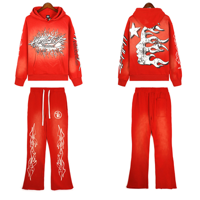 comprar Traje de moda de impressão personalizada para homens 100% algodão Francês Terry Hoodie e Flare Sweatpants Set online manufacture