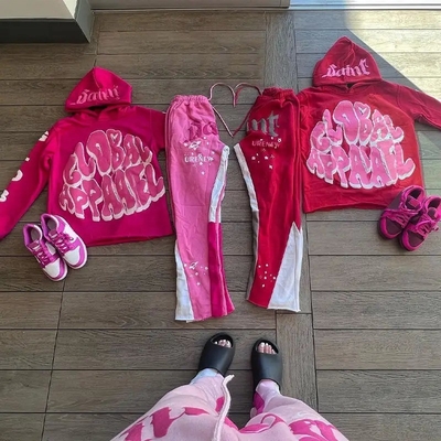 comprar Collar Custom Capuz Feminino Y2k Camisola com Zip Up Design e Flare Sweatpants Set online manufacture