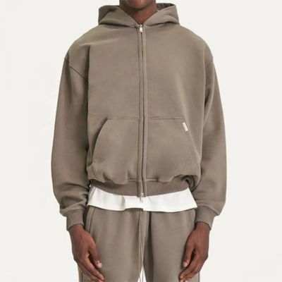comprar Peso pesado de algodão lavado escorregamento ombro branco ácido angustiado cortado zip up capuz online manufacture