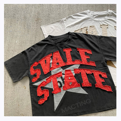 comprar T-shirts gráficos personalizados para homens DTG Impressão Vintage Distressed Patch Embroidery Acid Wash online manufacture
