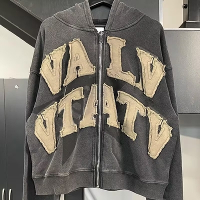comprar 450 Gsm Pesos pesados Francês Terry Vintage Acid Wash Distressed Patch Embroidery Pullover Hoodie online manufacture