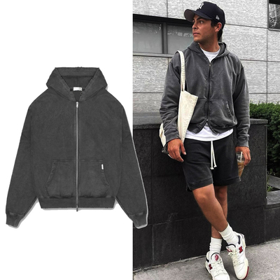 comprar Vintage Acid Wash Sol Desbotado Zip Up Distressed Corp Hoodies Para Homens Outono Zip-up Estilo online manufacture