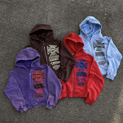 comprar Homem Anti-Rrink Acid Wash Corte Hoodie com Duplo Zipper Vintage Sun Fading Estilo online manufacture