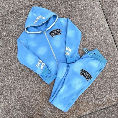 comprar Etiquetas Unisex Homens Hoodies Set Custom Full zip up Hoodie Traje Acid Wash Sweatsuit online manufacture