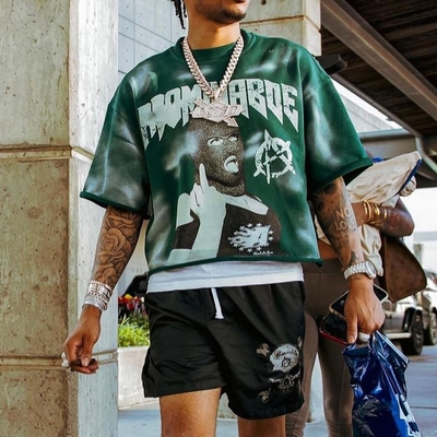 comprar Roupas de rua personalizadas para homens Vintage Acid Wash Sun Fadeed Raw Hem boxy fit crop top T-Shirt online manufacture