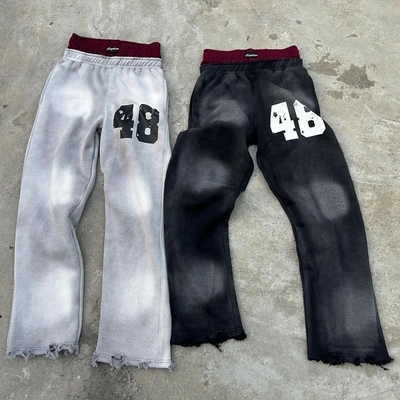 comprar Homem personalizado Streetwear Distressed Acid Wash Pantalões de suor desdobrados Homens Saco Pantalões de suor de cintura dupla online manufacture