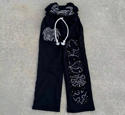 comprar Vintage Acid Wash Distressed Rhinestone Double Waist Flared Baggy Sweatpants 100% algodão online manufacture