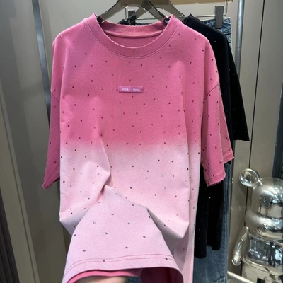 comprar 250Gsm camisetas masculinas de strass camisetas de algodão unisex com lavagem vintage grande cabem em lavagem de ácido rosa online manufacture