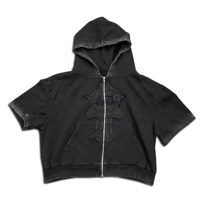 comprar camisetas em branco vintage pretas anti-rugas à mão Verão Streetwear Hoodie lavado bordado online manufacture