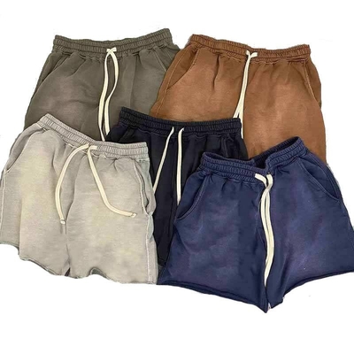 comprar Namorado preto calções de lavagem ácida vintage Raw Edge Heavy Cotton Francês Terry Fleece Sweat Shorts Men's Run online manufacture