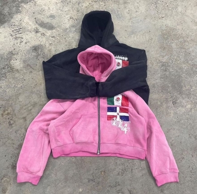 comprar Logotipo de bordado aplicado personalizado Pesado Hoodies Unisex de grandes dimensões Zipper up Manga online manufacture