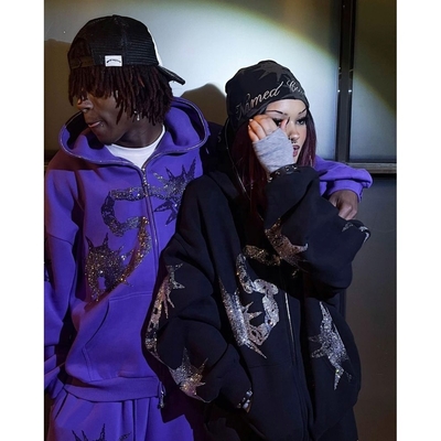comprar Y2k Streetwear Homens Unisex Custom Hoodies e Sweatpants Conjunto com Rhinestone Hoodie online manufacture