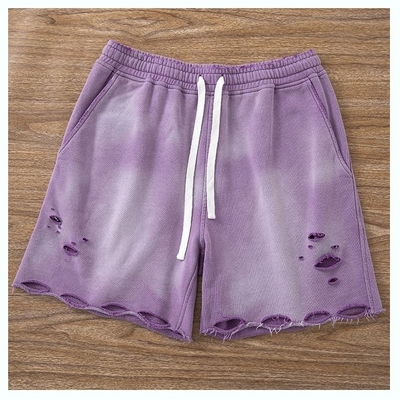 comprar Calções de ciclismo de lavagem por ácido Distressed Ripped Hole Acid Washed Sweat Shorts Tecido respirável online manufacture