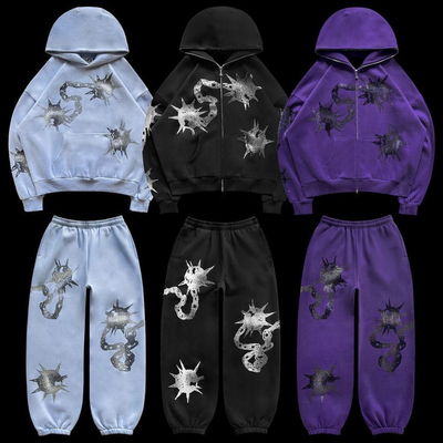 comprar Roupas de rua Y2k Unisexo Full Face Zip Up Bling String Hoodie Set 100% algodão Homens personalizados online manufacture