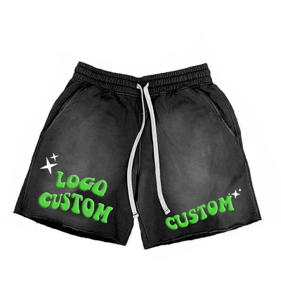 comprar Impressão de tela personalizada de pulverizador masculino calções de suor em ácido Streetwear lavado estilo Hip Hop online manufacture