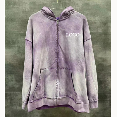 comprar Vintage Distressed Ripped Tie Dye Zip Up Hoodies Detecção de agulhas e padrão personalizado online manufacture