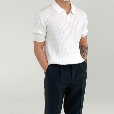 comprar 2024 Verão Moda Elegante Trendy Quarter Manga Plain Polo Collar T-shirt para Homens online manufacture