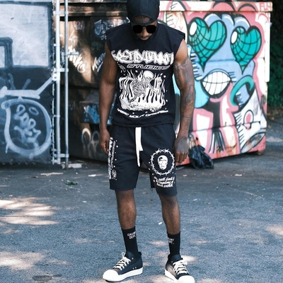 comprar 2024 Verão Jogging Acid Wash Distressed Sleeveless Raw Hem 2 Piece Shirt Shorts online manufacture