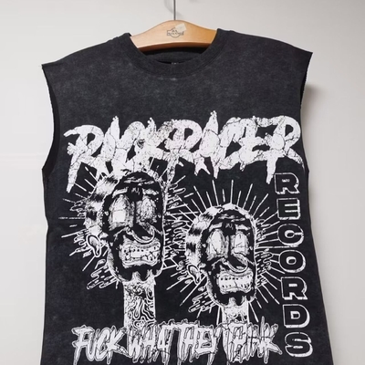 comprar Terry Fabric Custom Hip Hop Oversized Cut Raw Hem Crop Tank Tops T-shirt de algodão para homens online manufacture
