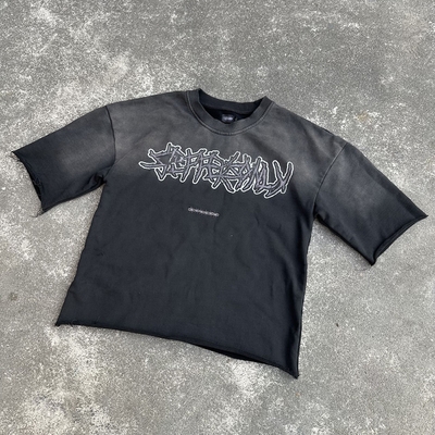 comprar 300Gsm T-Shirt francês Terry Peso pesado T-Shirt Sol desbotado Ácido lavado T-Shirt cortado masculino online manufacture