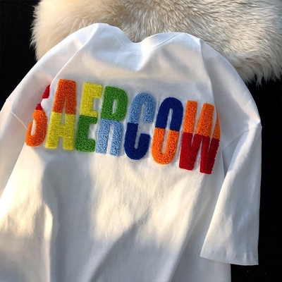 comprar Design de logotipo personalizado 100% algodão camisa redonda de pescoço toalha com patch de bordado de chenille online manufacture