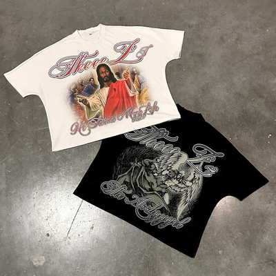 comprar Camisa preta DTG Impressão Logotipo Hip Hop Streetwear T-Shirt Homens Mulheres em algodão pesado online manufacture