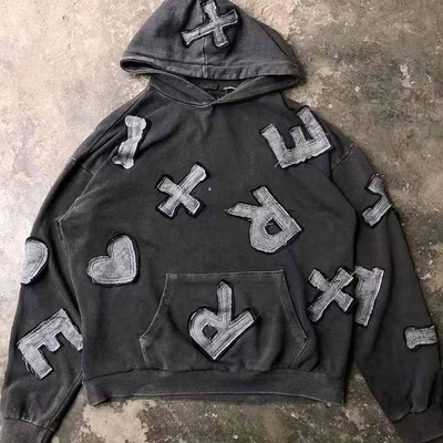 comprar Detecção de agulhas Sim Roupas de rua personalizadas Aplicação de bordados em perigo Hoodie para homens online manufacture