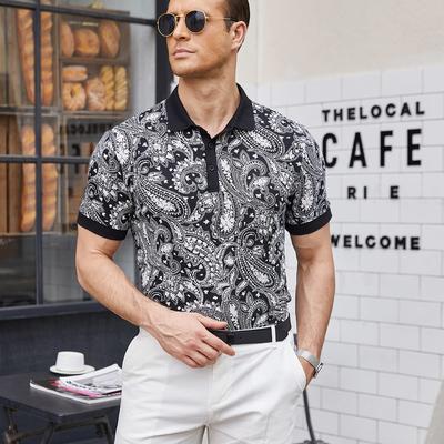 comprar Tecido de malha Homens Slim Fit Paisley Polo T-shirts Floral Impressão camisa MACTING online manufacture