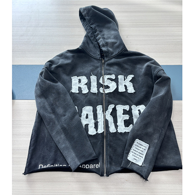 comprar Peso pesado 400 gsm Vintage Acid Wash Zip Up Hoodie com Patch de bordado online manufacture