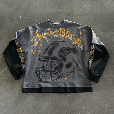 comprar camiseta de manga longa lavada preta camiseta de peso pesado masculino camiseta de lavagem com ácido estilo Hip Hop online manufacture
