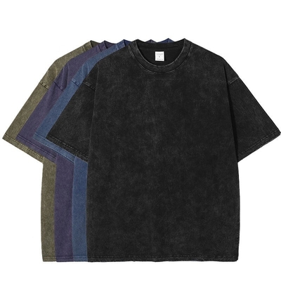 comprar T-Shirt masculino vintage 100% algodão lavado com ácido pesado personalizado pedra em branco lavado online manufacture