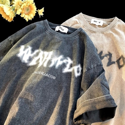 comprar Etiquetas personalizadas T-shirts masculinos de algodão pesado Impressão gráfica lavagem ácida T-shirt vintage online manufacture