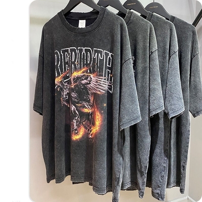 comprar T-Shirt personalizado Homens Silk Screen Printing Grande Vintage Distressed Acid Wash Tee S-5XL online manufacture