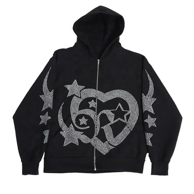 comprar 700 gramas Pesado Rhinestone Zipper Homens Hoodies Camisola Full Zip Up Hoodie online manufacture